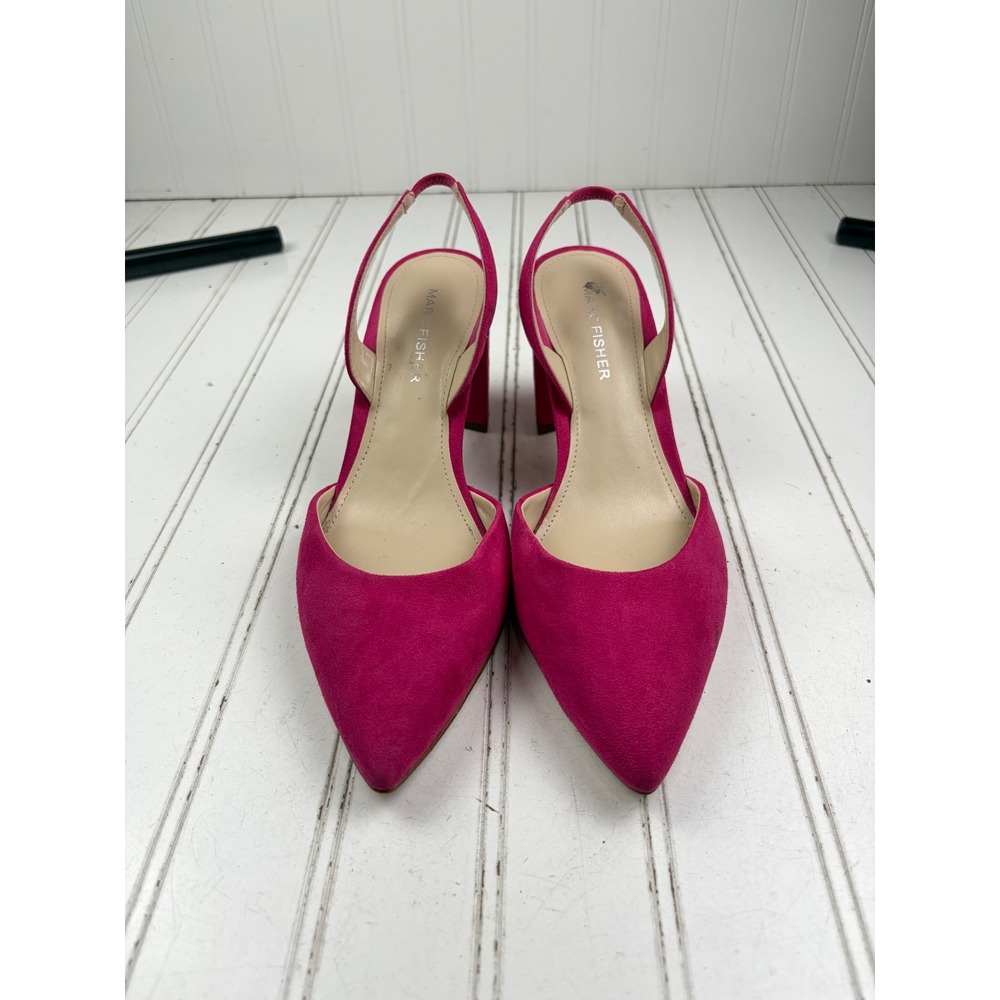 Marc Fisher Pink Suede Slingback Block Heels Dress Pumps Women's Size 7 - Picture 2 of 9